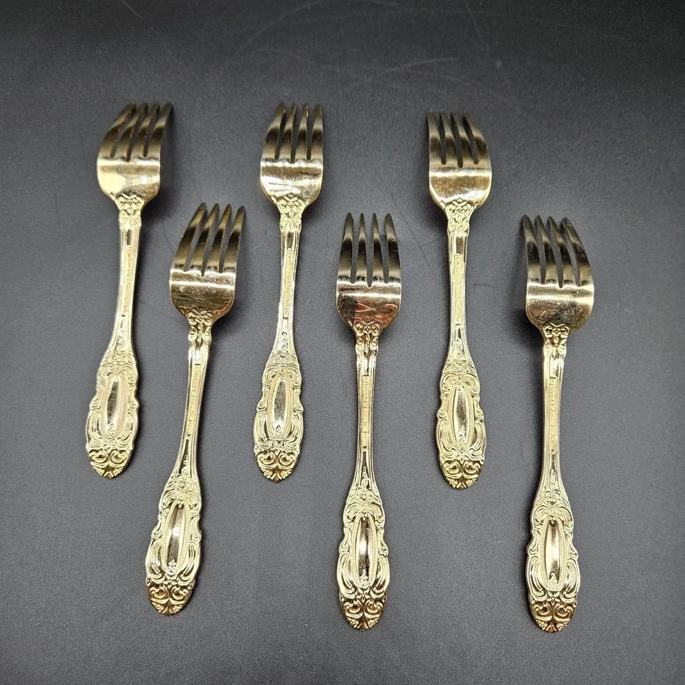Towle Gold Electroplate Stainless 6 Salad Forks Flatware TWS545 Cameo Scrolls